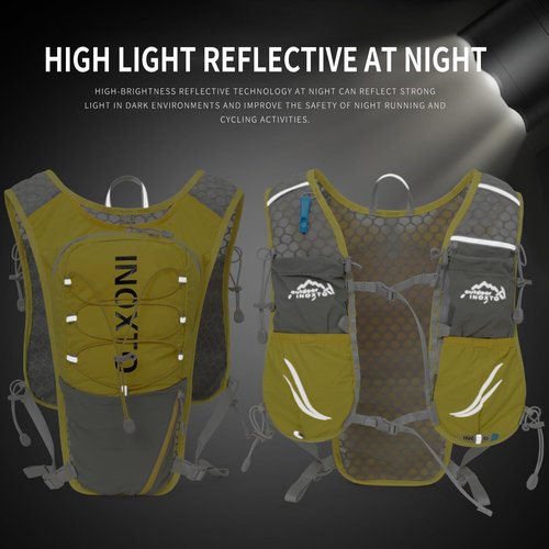 IX INOXTO Running Vest for Women Men, Adjustable Chest Straps Running Hydration Vest with 500ml Soft Flask, Lightweight Breathable Reflective Hydration Backpack for Hiking (Yellow)