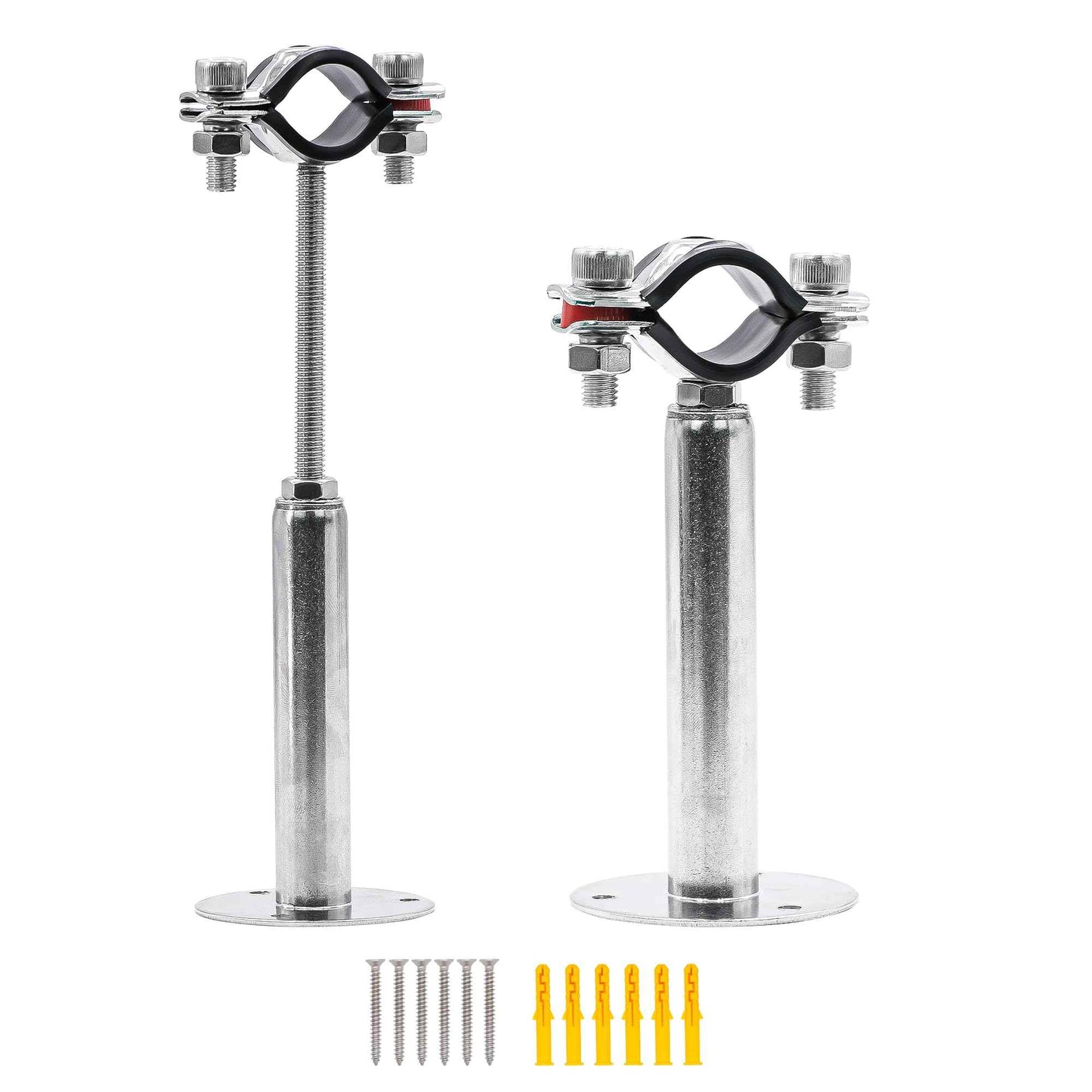 PEROMI 2 Pack Pipe Supports,304 Stainless Steel Wall Mount Ceiling Mount Pipe Bracket Clamp Ring Hanger with Screws for Pipe OD 15-19mm, Bracket Adjustable Height 100-200mm