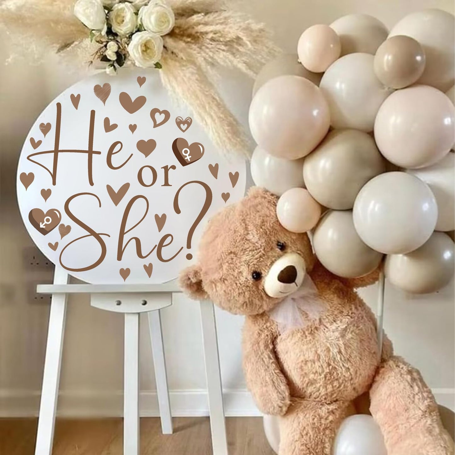 Gender Reveal Party Decals He or She What Will Baby Be Decorations for Balloon Arch Babies Gender Signs Oh Baby Shower Sign Backdrop Decal Girl or Boy Party Supplies Vinyl Sticker for Pregnacy Banner