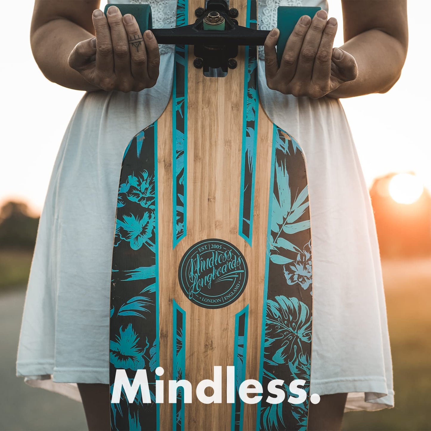 Mindless Maverick IV DT Talisman Blue & Floral | 46” Drop Through Longboard 6 Ply Canadian Maple and 1 Bottom Ply Smoked Bamboo Responsive and Safe Ride | Complete Down Hill Type Board for Commuting