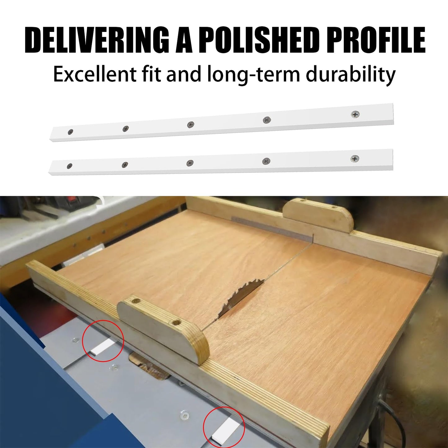 KETIPED 2 Pack Crosscut Sled for Table Saw, Miter Slot Runners, 3/4" x 3/8" x 17" Premium UHMW Miter Bar with Predrilled Holes & Screws Ideal for U Tracks, Router Table, Bandsaw, Coping Sled,MGJ-105W