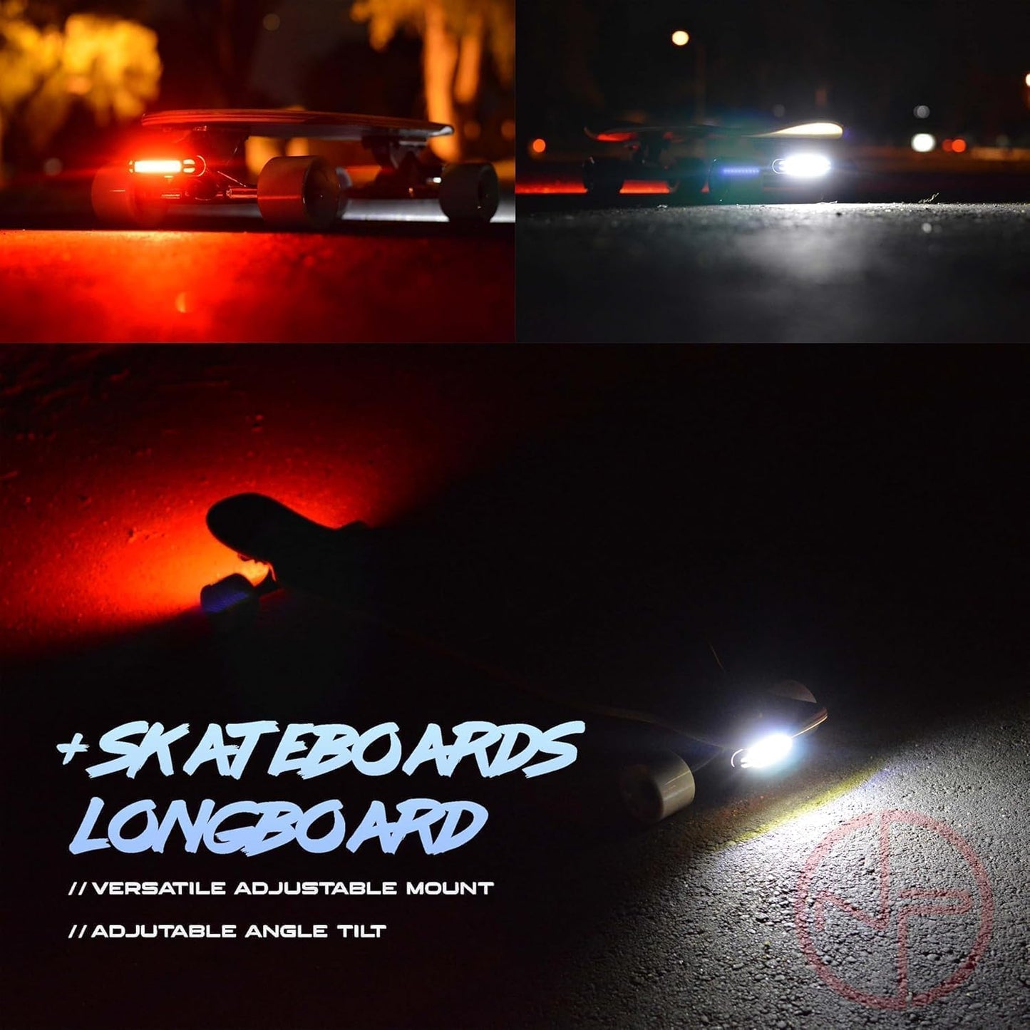 LINE-120 Front & Rear Bike or Skateboard Lights – USB Rechargeable LED Headlight & Taillight Set – Accessories for Bicycle, Longboard & Skateboard Safety (Front/USB-C)