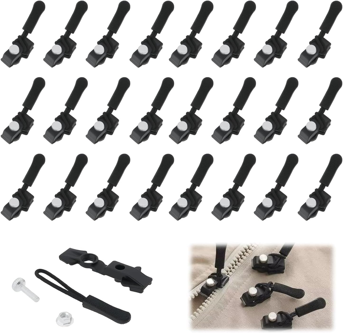 Universal Zipper Repair Kit - Quick Install Replacement Zippers for Jackets, Luggage & Bags - 3 Sizes