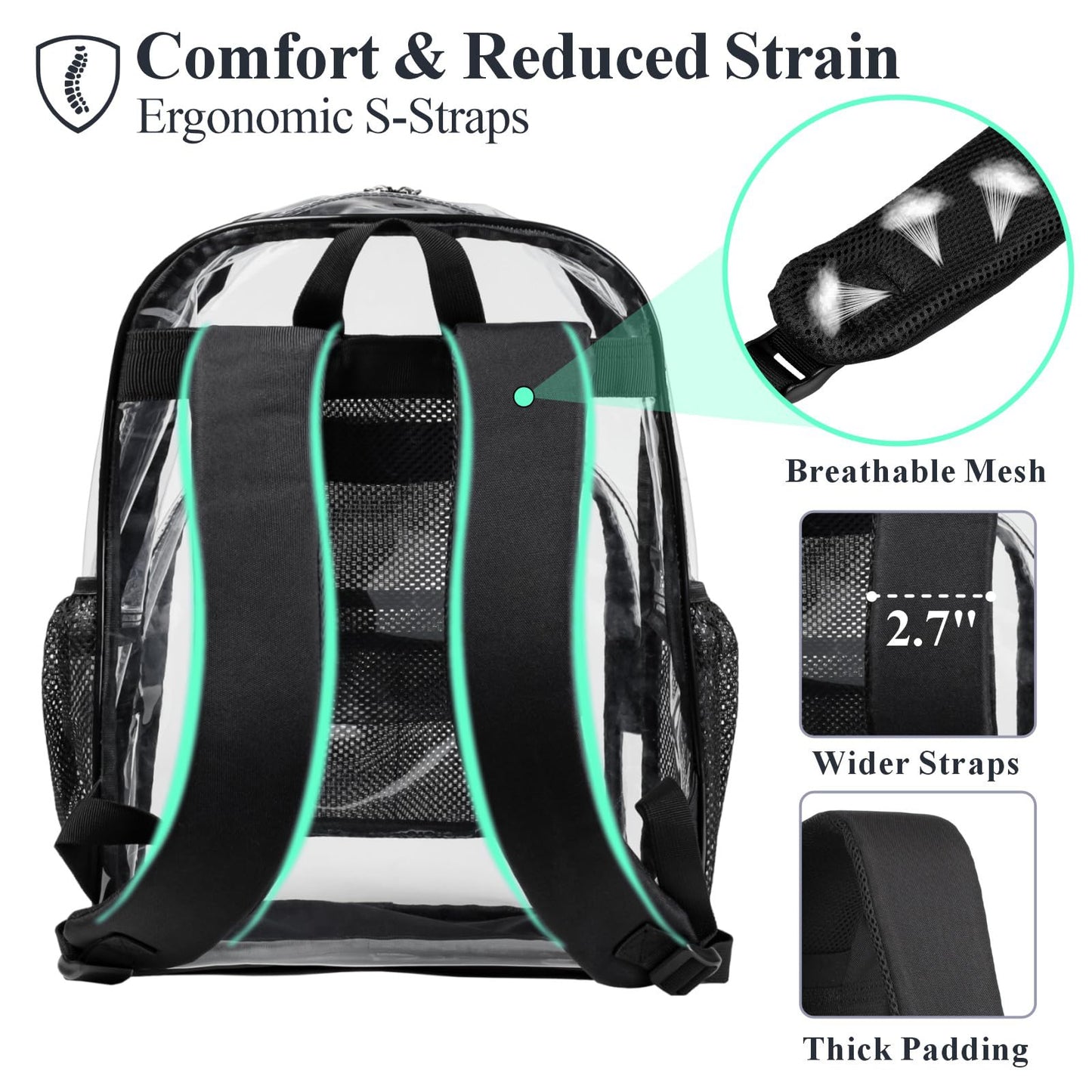 PACKISM Clear Backpack for School - 17 inch Heavy Duty Clear Bookbag