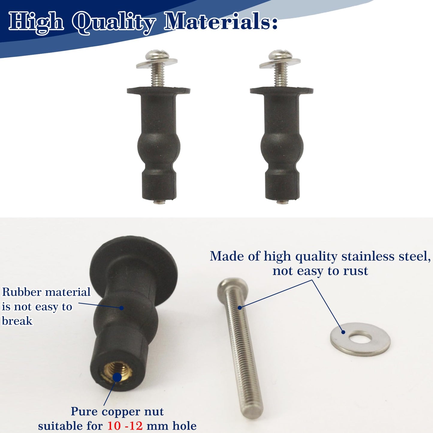 9mm Dia Toilet Seat Screws Compatible with Kohler Toilet Seat Anchors, Top Mounting Hinge Bolts Replacement Kit Can Replace K-85040 Anchor Nut, 2pcs