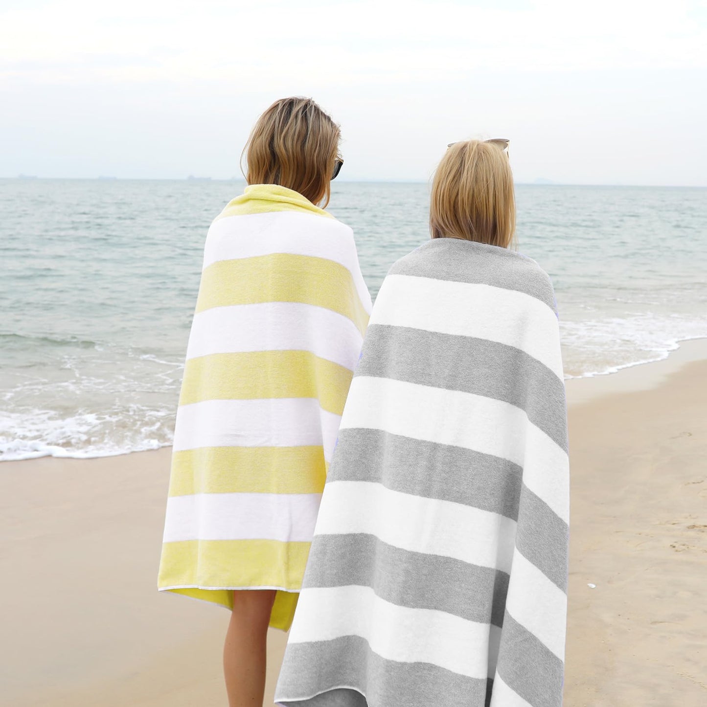 CLOWOOD Plush Oversized Beach Towel - Cotton 40 x 70 Inch Large Thick Yellow Striped Cabana Pool Swimming Towel