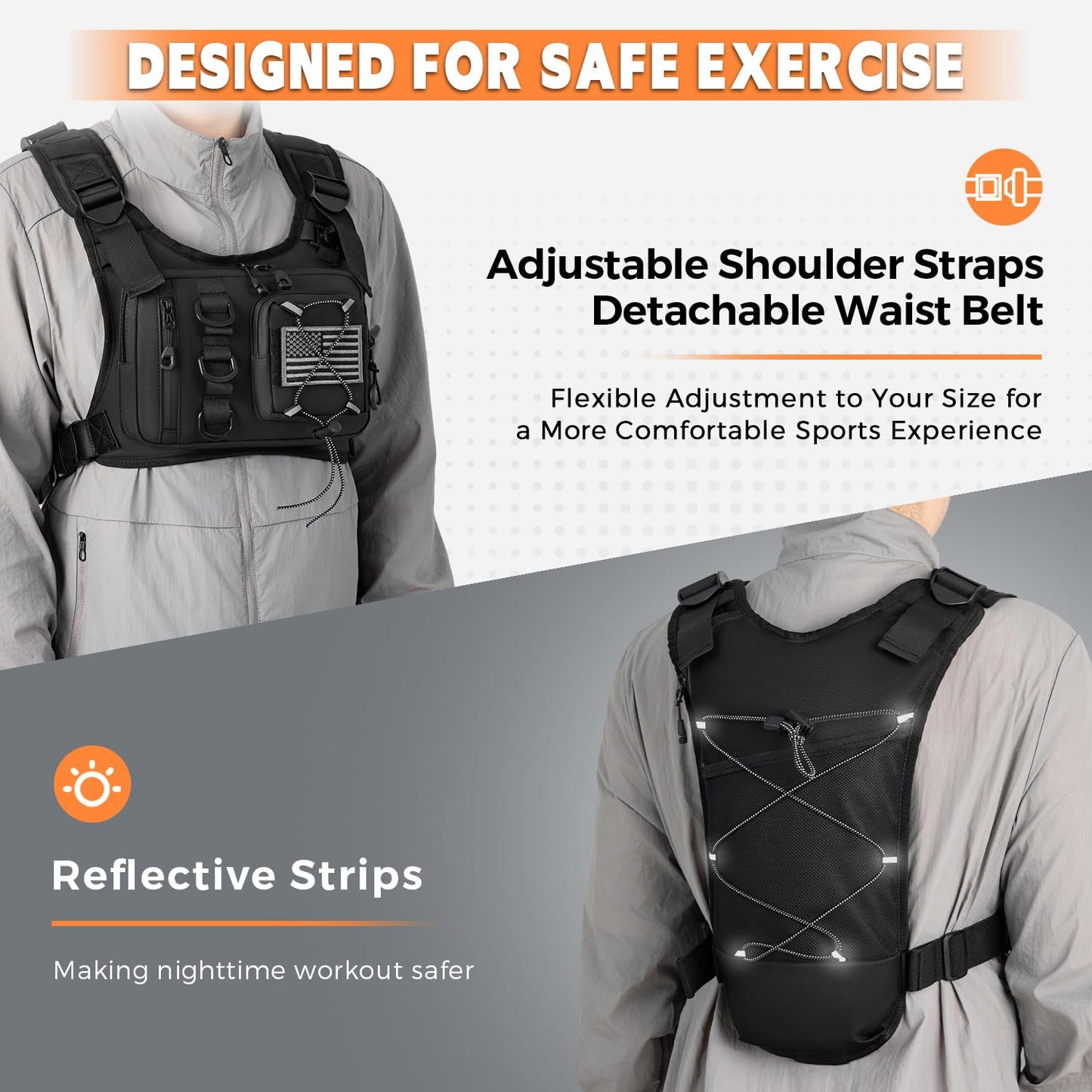 Outdoor Hydration Vest for Running & Hiking, Lightweight Breathable Water Backpack with 2.0L Bladder, Bounce-Free Chest Pack for Marathon, Cycling, Trekking for Men and Women (Black, One Size)