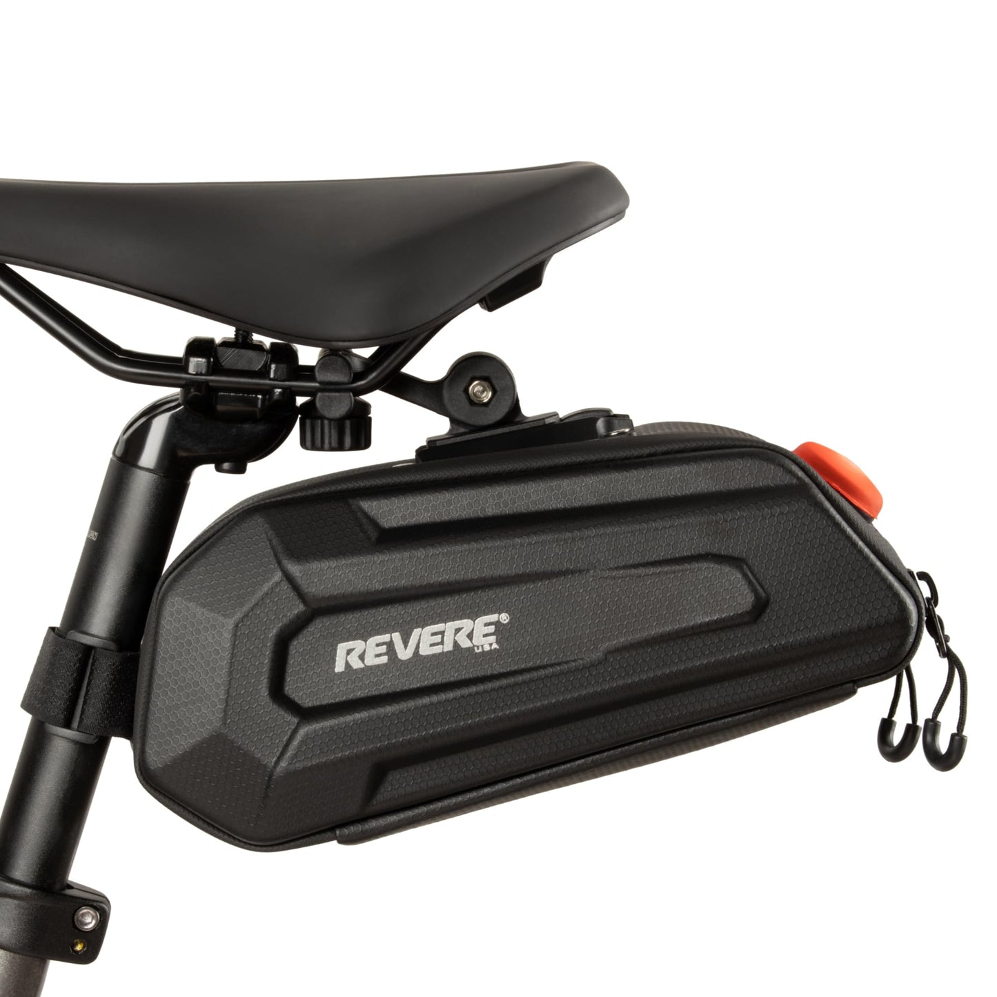 Revere Bike Saddle Bag – 2L Hard Shell Seat Bag with Reflective Strip, Quick-Release Mount, Includes Tire Levers & Taillight, for Mountain & Road Bikes