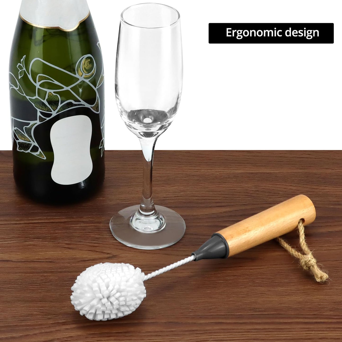 QWORK Whiskey Tasting Glass Brush - 3-Pack Natural Beech Wood Grips Foam Brush Cleaning Brushes