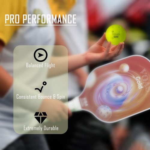 VOAS Gold X40 Pickleball Balls - Official Ball USAPA Approved, 40 Holes Outdoor Pickleball Balls, Durable, Crack-Resistant, High Visibility, Advanced Aerodynamics, 12 Pack for Official & Casual Games
