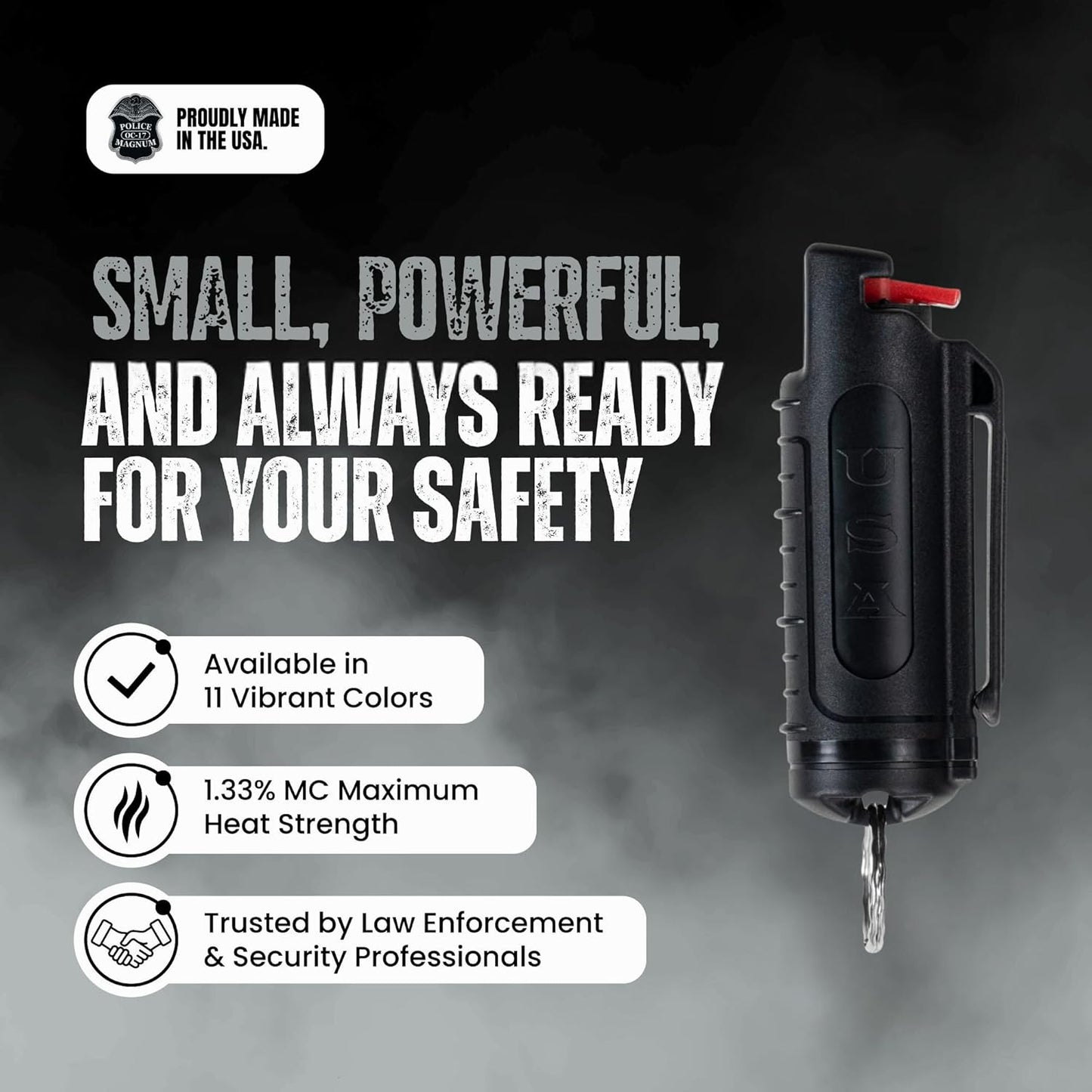 Police Magnum Keychain Pepper Spray - Tactical Maximum Strength OC with Dye - Compact Self Defense for Men & Women