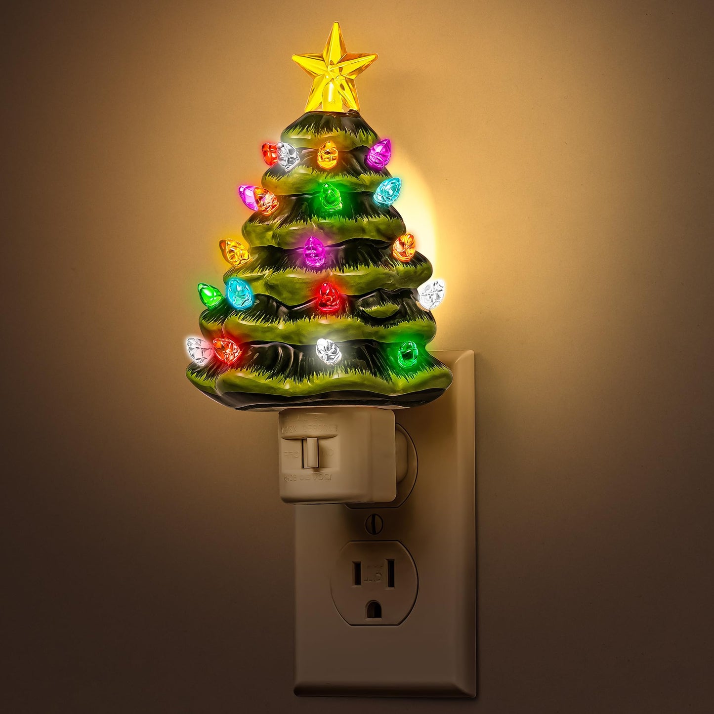 DORESshop Christmas Tree Night Light, 3000K Night Lights Plug into Wall, Cute & Funny Ceramic Christmas Decor Night Light for Kids, Plug in Nightlight with 360° Rotatable, Holiday Party Decor, 1 pack