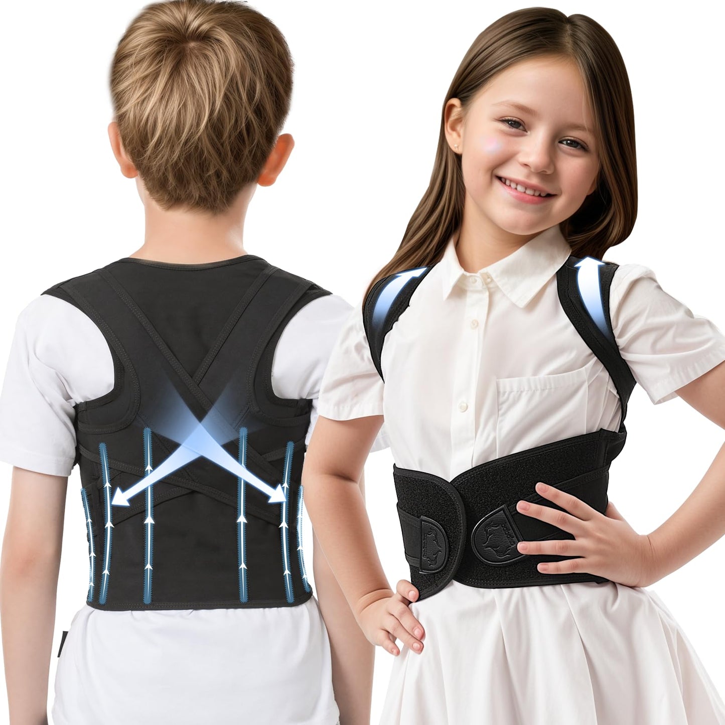 babaka Posture Corrector for Kids and Teens Adjustable Full Back Support Brace, Scoliosis, Dowagers Hump, Hunchback, Spine Corrector Boys and Girls (Large, Waist: 23''-27'')