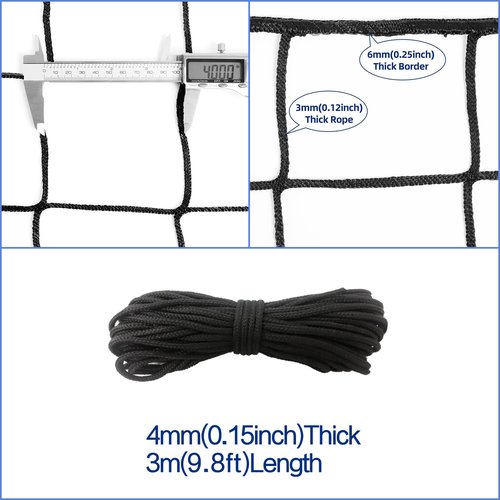 Wiseek Soccer Backstop Net, 10x10ft High Impact Soccer Barrier Net, Nylon Sport Netting Barrier Soccer Netting, Soccer Rebounder Behind Goal(Installation Rope Included), Black