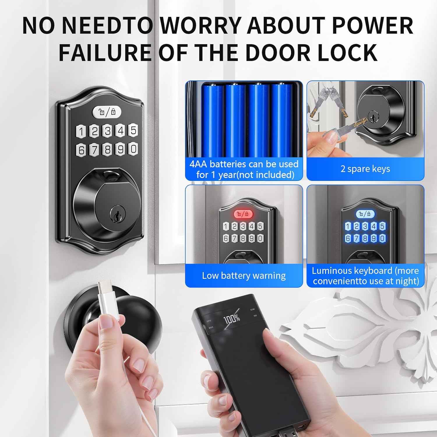 Fingerprint Smart Keyless Entry Deadbolt Lock Set with Handle - App Control & Auto Lock