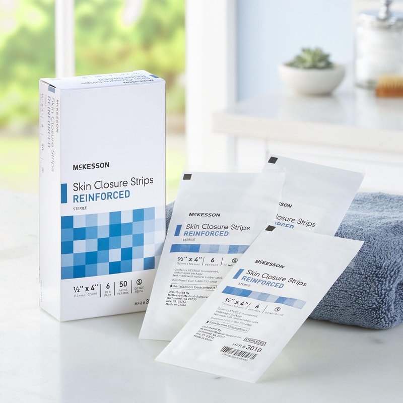 McKesson Skin Closure Strips, Sterile, Reinforced, 1/2 in x 4 in, 50 Count