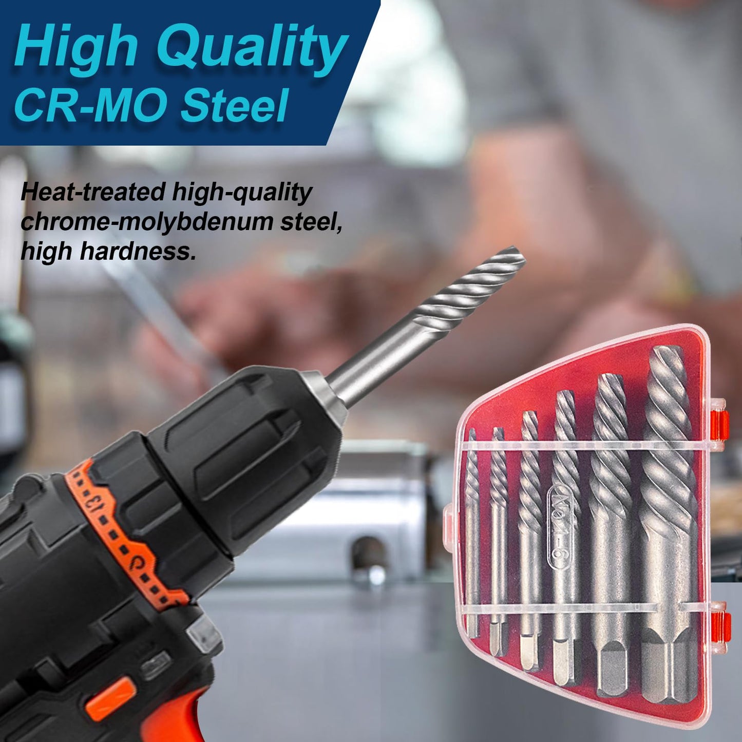 DOAHO 6 Pcs Spiral Screw Extractor Set, Cr-Mo Bolt Extractor Kit, Easy Out Broken Bolt Extractor Kit, Spiral Flute Bolt Remover Set for Remove Broken Bolts, Damaged Screws