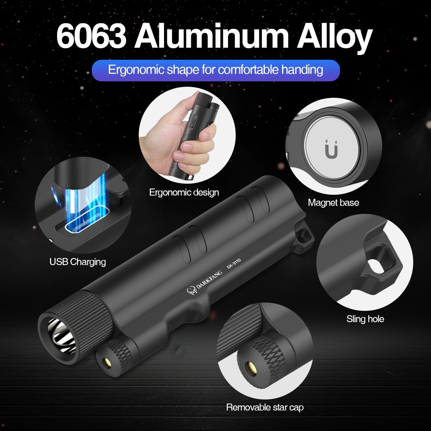 DARKFANG 1500 Lumen Handheld Flashlight with Green Laser Pointer