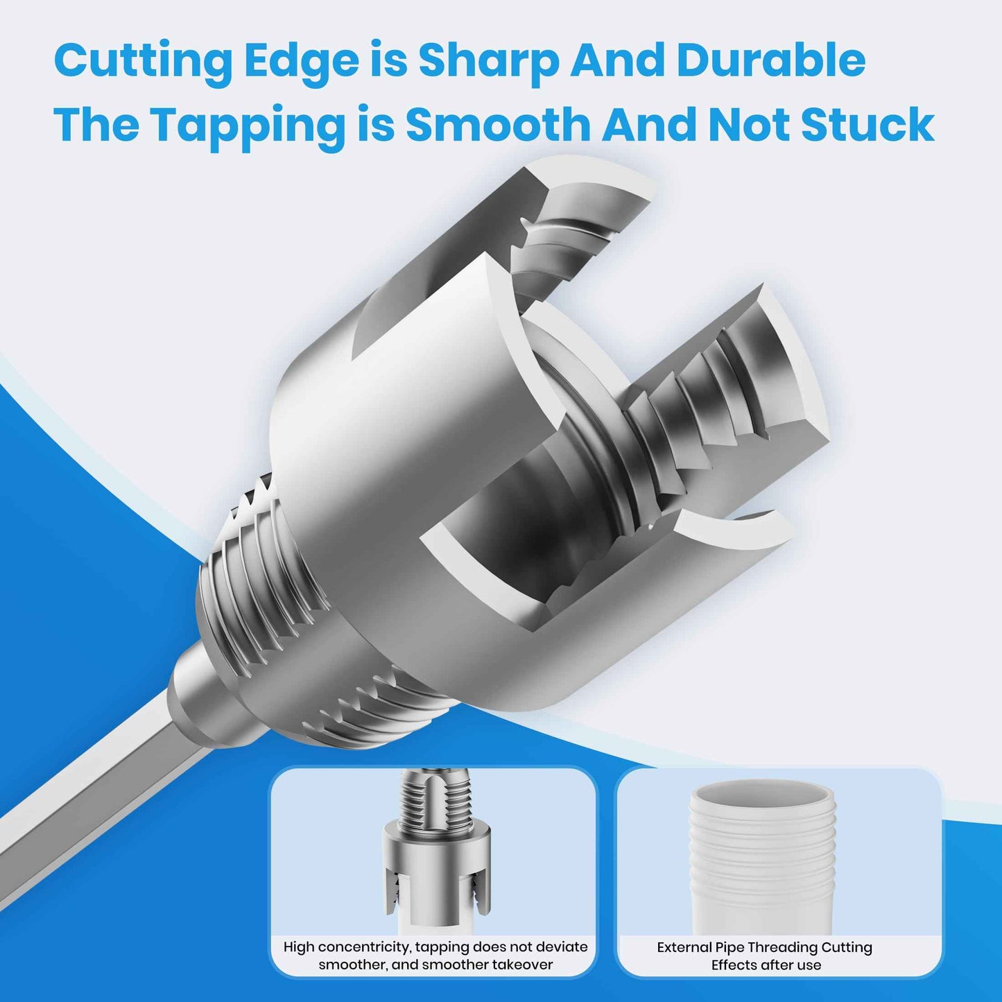 2Pcs Pipe Threading Tool, Integrated Internal & External Pipe Threading Tool, 1/2" and 3/4" PVC Pipe Threader, Electric Drill Compatible Dual-Function 2 in 1 Plastic PVC Pipe Threading Tool, Primary