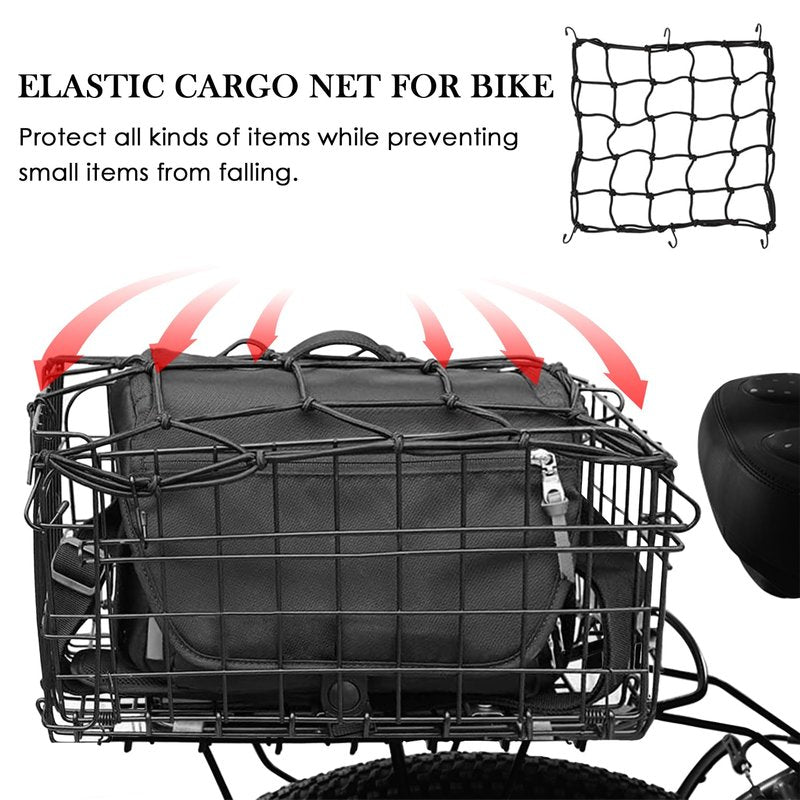 Rear Bike Basket,Bike Rack Basket,Folding Rear Bike Basket, Quickly Detachable Metal Bicycle Rack Cargo Basket with Strap & Reflective Tail Light for Most Mounted Bike Racks