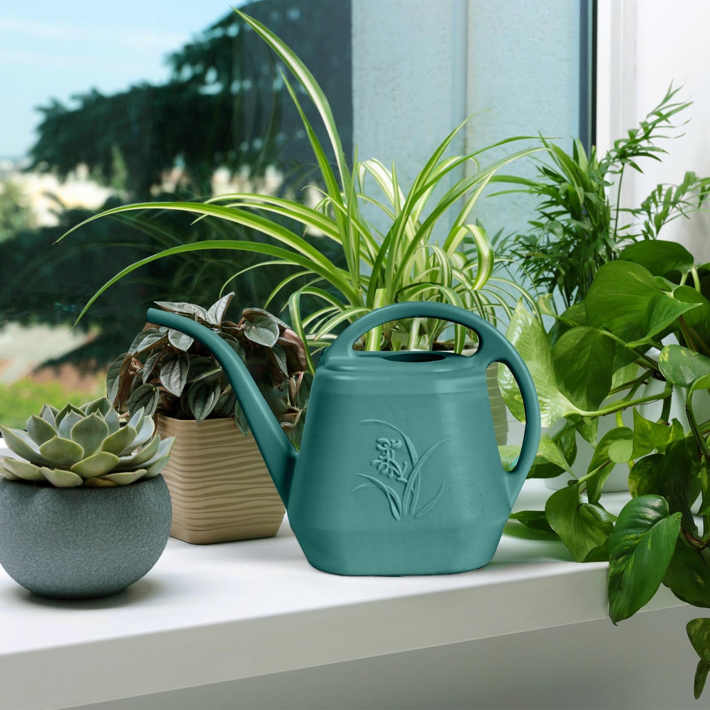 ZXJ Plant Watering Can - for Indoor and Outdoor Home Garden Plants - with Long Spout - Green - 1/2 Gallon