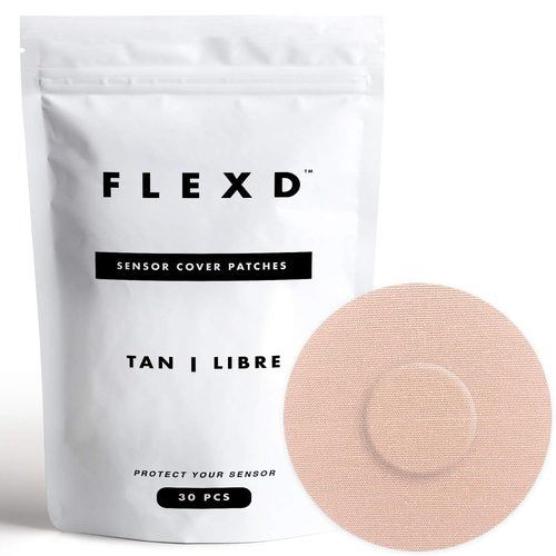 Flexd - Libre 3 Sensor Covers Waterproof, Freestyle Adhesive Patches (Pack of 30) Round, Tan