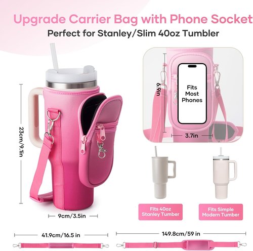 Linmaya Water Bottle Carrier Bag - Neoprene Cross-Body Bag with Phone Holder for Stanley Cup 40/30oz