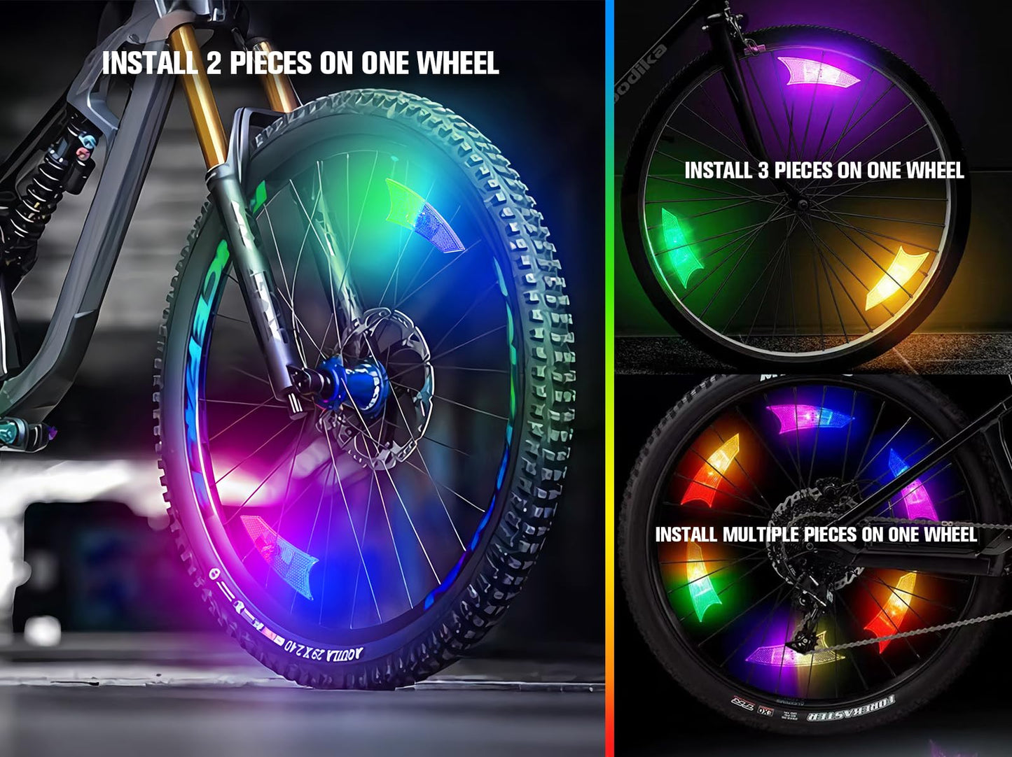 REOWONU 2-Tire Pack Bike Spoke Lights for Bike Wheels Lights Rechargeable(Batteries Included), Bicycle Wheel Light for Night Riding, 360 Visibility, Vibration Sensing, Ultra Bright (Bike Spoke Light)