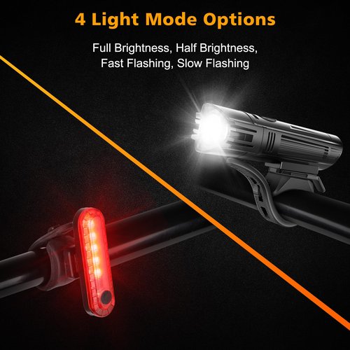 Ascher Ultra Bright USB Rechargeable Bike Light Set, Powerful Bicycle Front Headlight and Back Taillight, 4 Light Modes, Easy to Install for Men Women Road Mountain Cycling Black