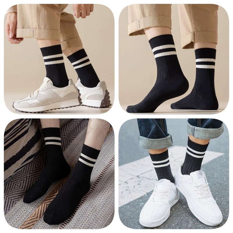 MeganJDesigns Men's Cotton Socks 5 Pack, Ankle Socks, Brown + Khaki + Blue + Gray + Black, 6-11