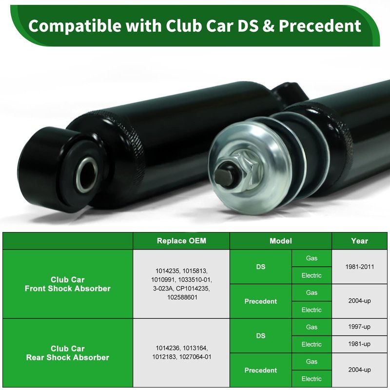 Cartalia Upgraded Golf Cart Front and Rear Shock Absorbers Kit 4 PCS for Club Car DS G&E 1988-up, Precedent G&E 2004-up, Tempo 2018-up, lifted Cart Shocks Replaces OEM 1014235,1014236,1010991,1015813