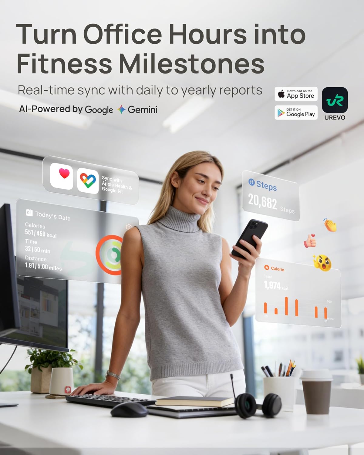 UREVO Auto Incline Treadmill - AI App Control, Quiet Motor, 12-Point Shock Absorption, Ideal for Apartments