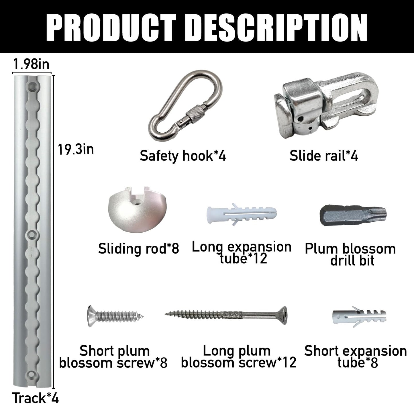 4-Pack Wall Anchor Set, Wall Mount Workout Anchors with Rails and Cars for Exercise Bands & Suspension Straps & Body Weight Straps & Strength Training & Home Workouts