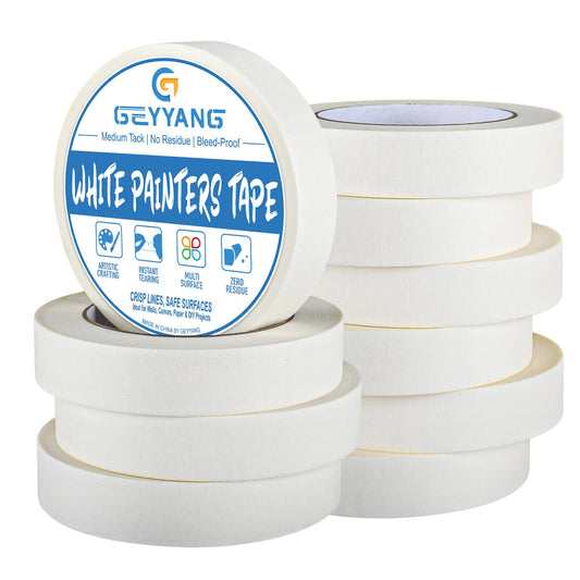 GEYYANG White Masking Tape Bulk 10 Pack, 0.75 inch White Painters Tape for Painting, Crafts, Home & Office, Multi-Surface Adhesive Artist Tape (0.75inch x 55yards x 10 Rolls)