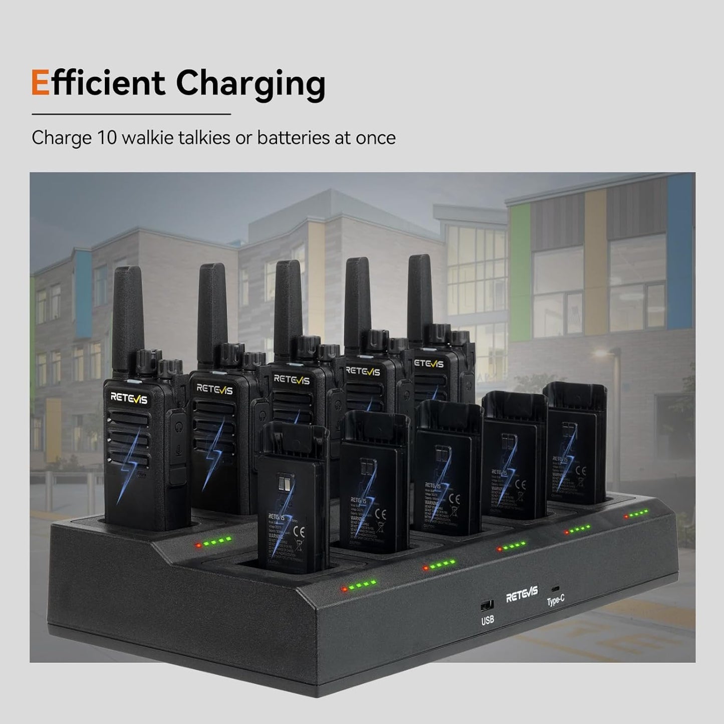Retevis RT68 Walkie Talkies - Long Range 2-Way Radios with 10 Multi-Way Charger | Compact & Rechargeable 1200mAh