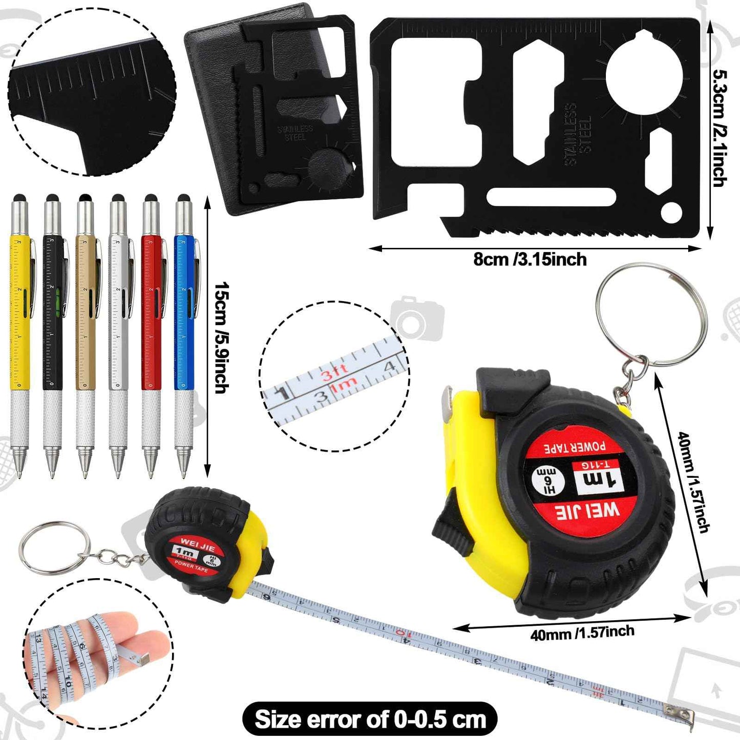 Saysurey 24 Pcs Mini Tape Screwdriver Keychain Set Christmas Men Gifts Bulk Adult Party Favors Multitool Pen Card Tool Measuring Keychains Stocking Christmas Stuffers for Men Dad (Multicolor)