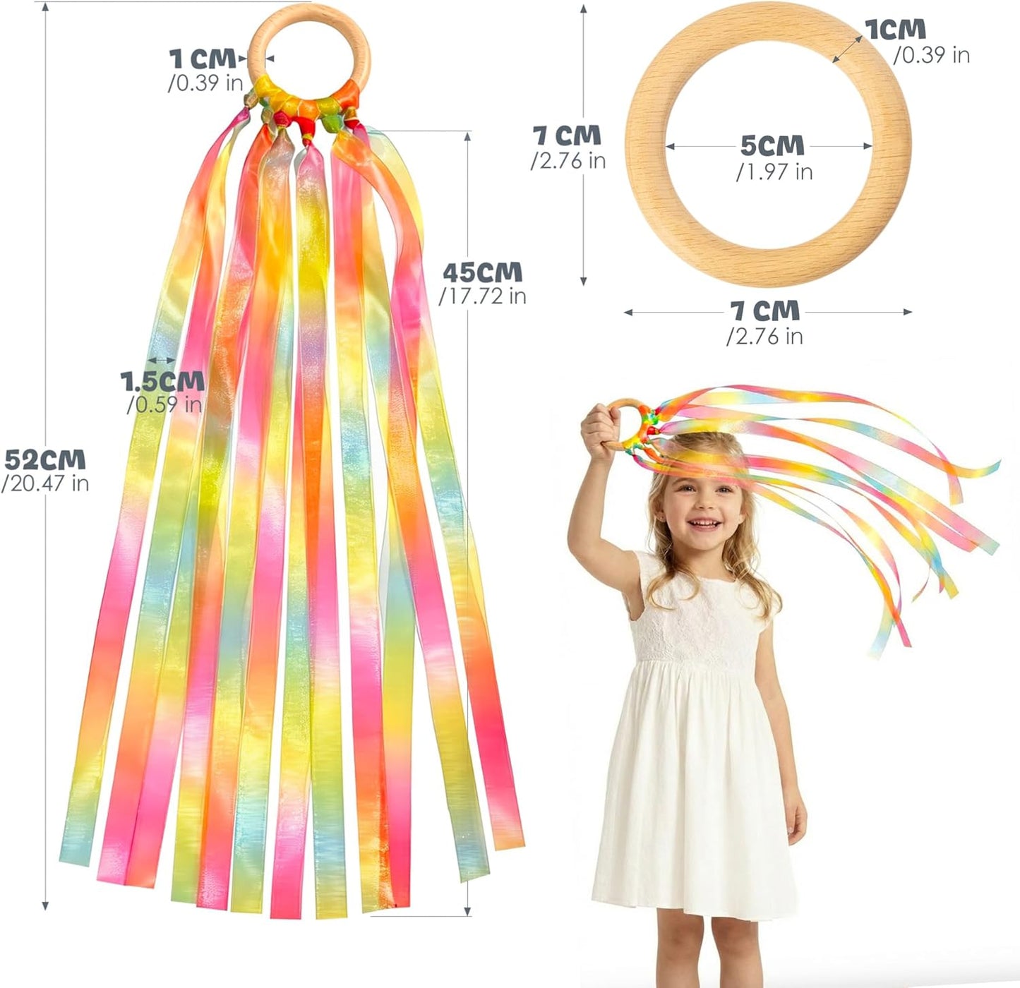 Skiennix Ribbon Hand Kites - Artistic Dance Ribbons with Wood Ring | 2 Pcs for Gymnastics & Parties