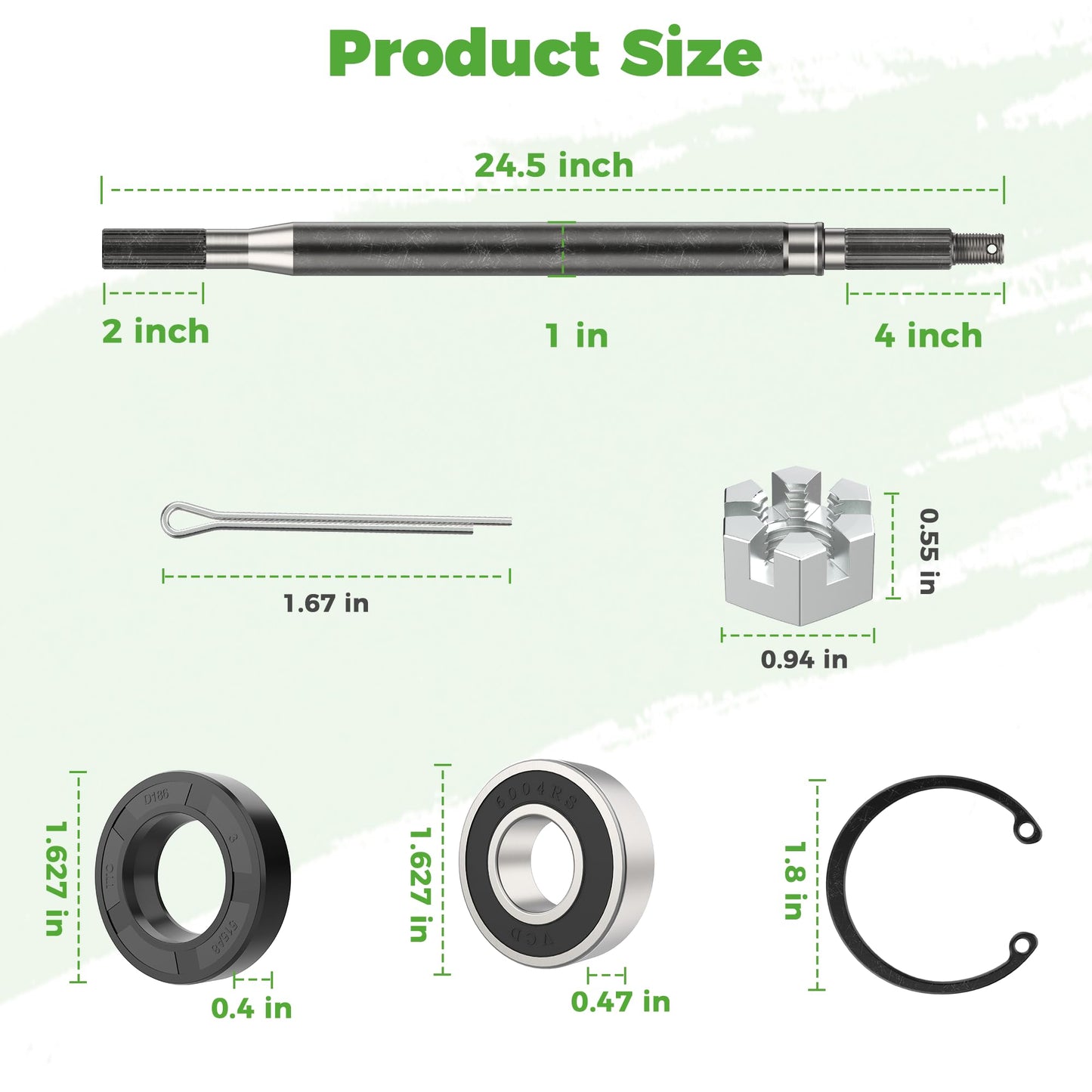 10L0L Golf Cart Rear Spline Axle Shaft Driver Side for EZGO RXV Electric 2008-Up, 24.5 Inch Axle Kit with Bearings and Seals, Replace OEM 620337 614208