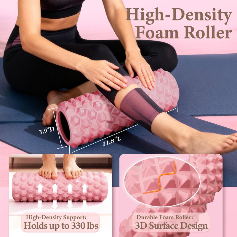 LZCDUDU Pink Pilates Ring Kit with 14.5 inch Magic Circle & Foam Roller, Ergonomic Home Workout Equipment Set, Full Essentials for Women Beginners - Includes Exercise Guide & Storage Bag