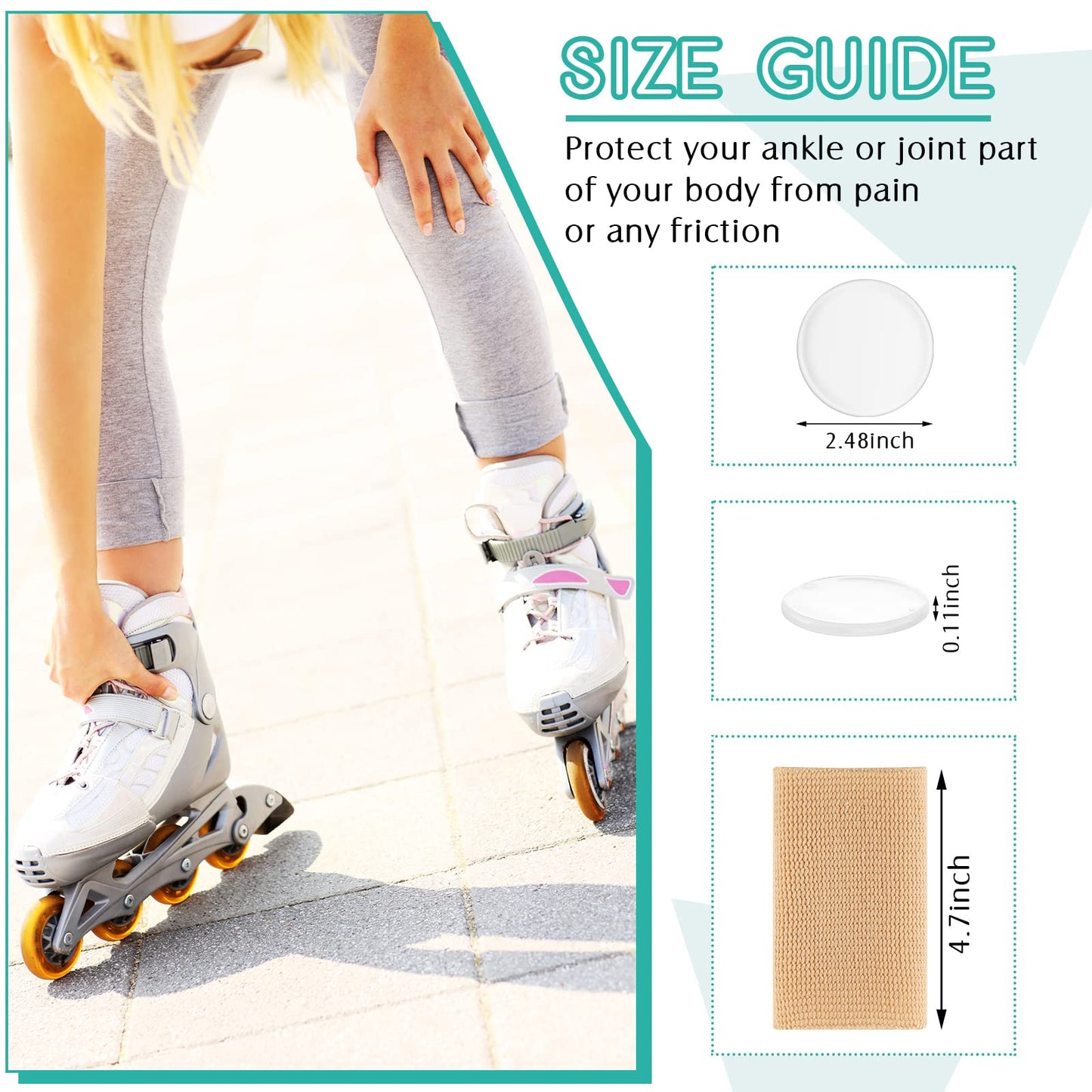 Sratte 4 Pcs Ankle Pads Gel Sleeve Padded Ice Skating Socks Ankle Protector Support Brace Pad Skateboard Accessories for Skating Riding Support Socks(Round)