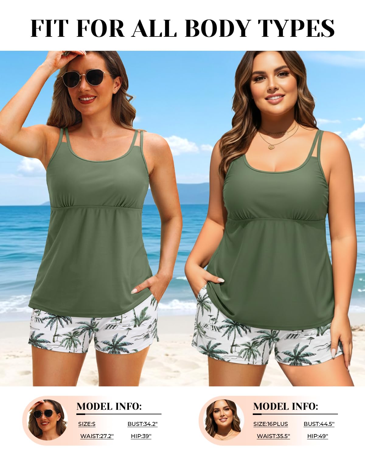 Tempt Me Two Piece Tankini Swimsuits for Women Tummy Control Bathing Suit with Shorts Athletic Two Side Pockets Swimwear