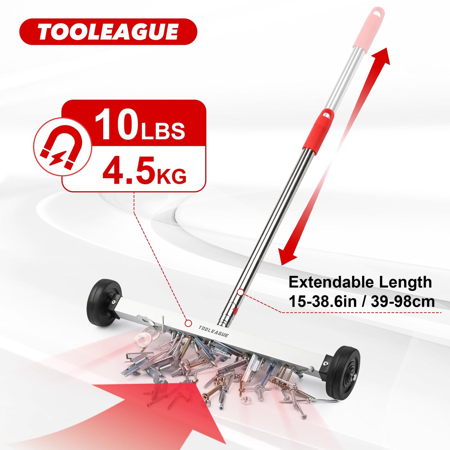 TOOLEAGUE 17" Rolling Magnetic Sweeper with Wheels,Telescoping Adjustable Handle,10Lb Capacity Magnet Roller,Magnetic Foldable Tray,15Lb Pickup Pen,3Pcs Magnet Sweeper Set