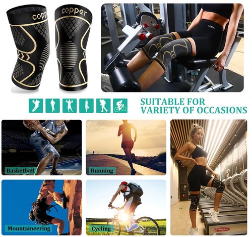 Copper Knee Braces for Women and Men 2 Pack, Knee Compression Sleeve for Knee Pain, Arthritis,ACL, Meniscus Tear, Joint Pain Relief, Knee Support for Running, Working Out, Fitness, Weightlifting-M