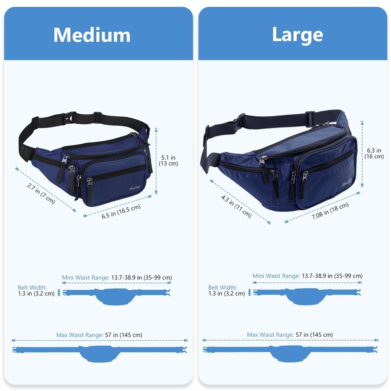 ProCase Fanny Pack Waist Packs for Men Women, Waist Bag Hip Pack for Travel Hiking Running Outdoor Sports -Navy, Large