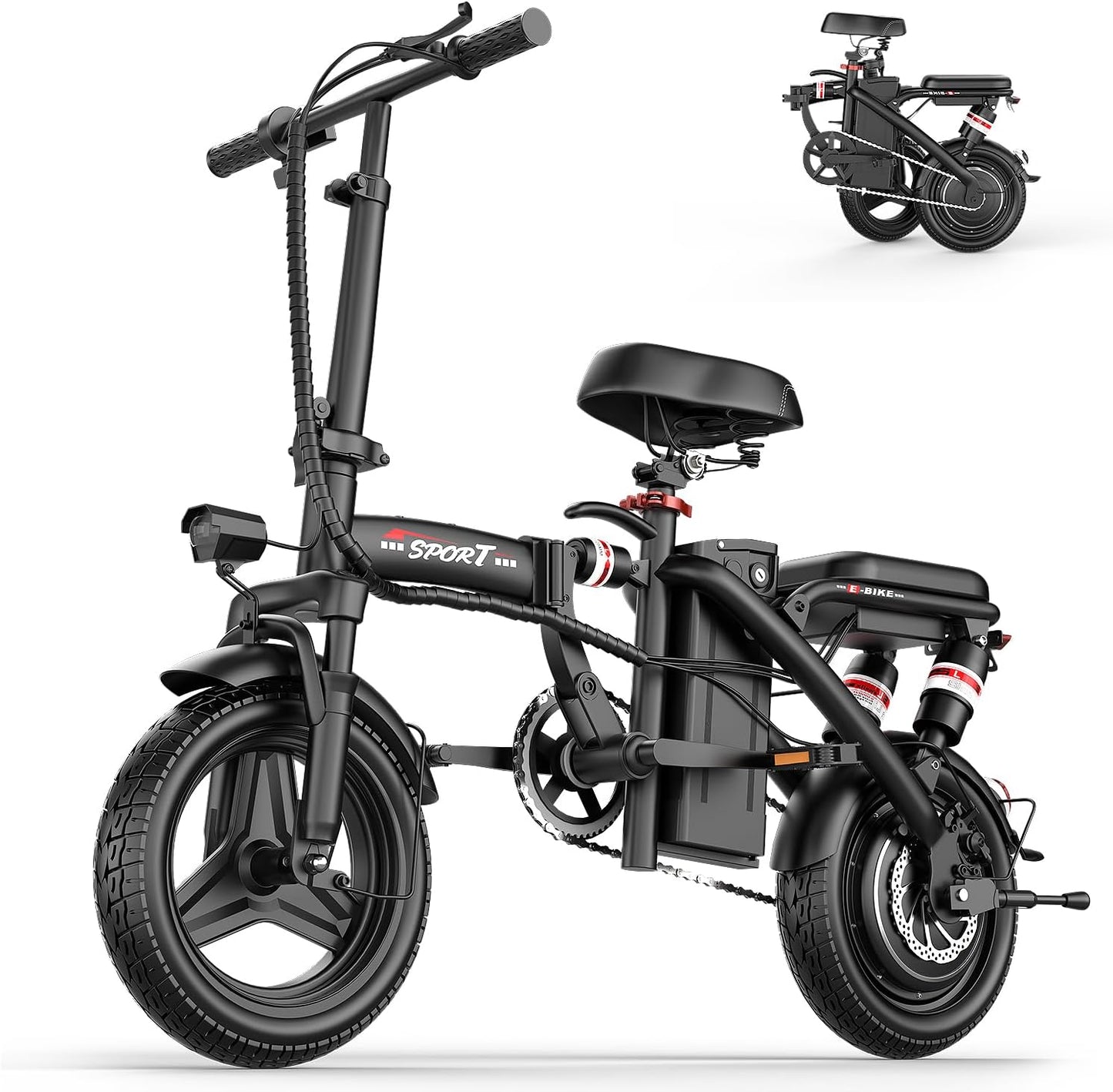 AZHAR Foldable Electric Bike - 1200W Peak Motor, 25 MPH Speed, 45 Miles Range | Compact & Portable Design