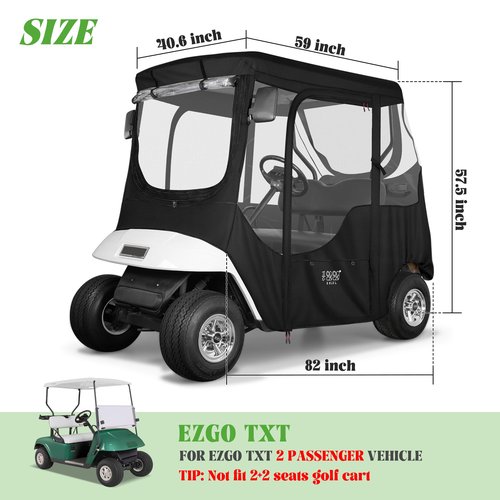10L0L 2 Passenger Golf Cart Enclosure for EZGO TXT- (Roof up to 58"),Mosquito-Proof,Rain Cover,Waterproof 600D Material,Side Mirror Opening, Transparent Tail Light Panel,Foldable Door, Clear Windows