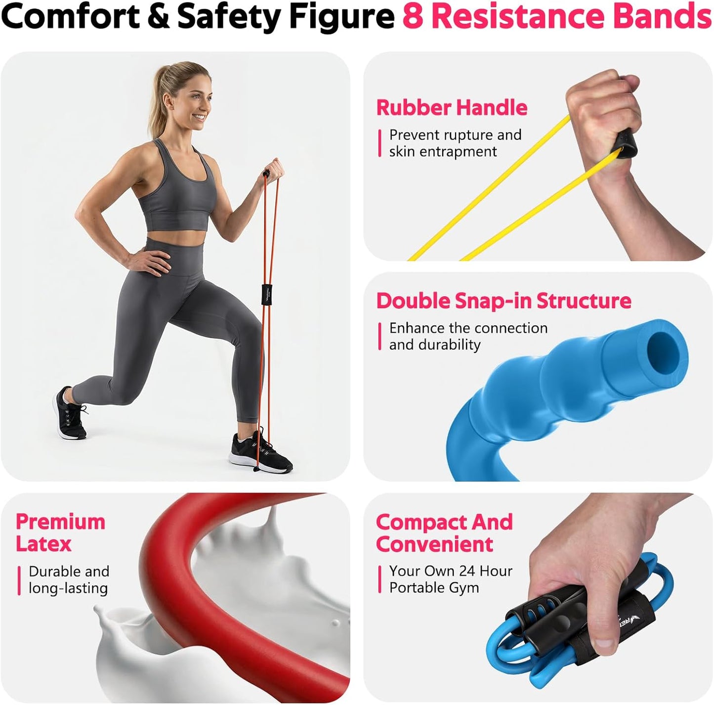 RENRANRING Figure 8 Resistance Bands - Set of 3 Fitness Tubes with Handles for Arm & Shoulder Stretch