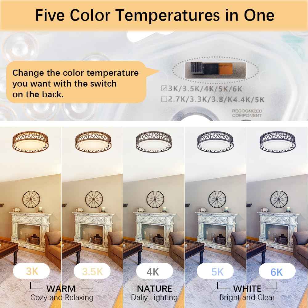 VICNIE LED Flush Mount Ceiling Light 2 Pack, 14 Inch 20W Dimmable Round Deco Lighting Fixture Oil Rubbed Bronze Finished,1400 Lumens 3000K Warm White, ETL Listed Metal Body White Acrylic Lampshade