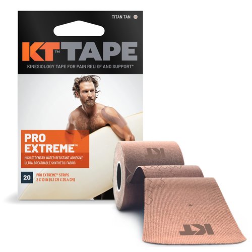 KT Tape, Pro Extreme Synthetic Kinesiology Athletic Tape, 20 Count, 10” Precut Strips, Titan Tan