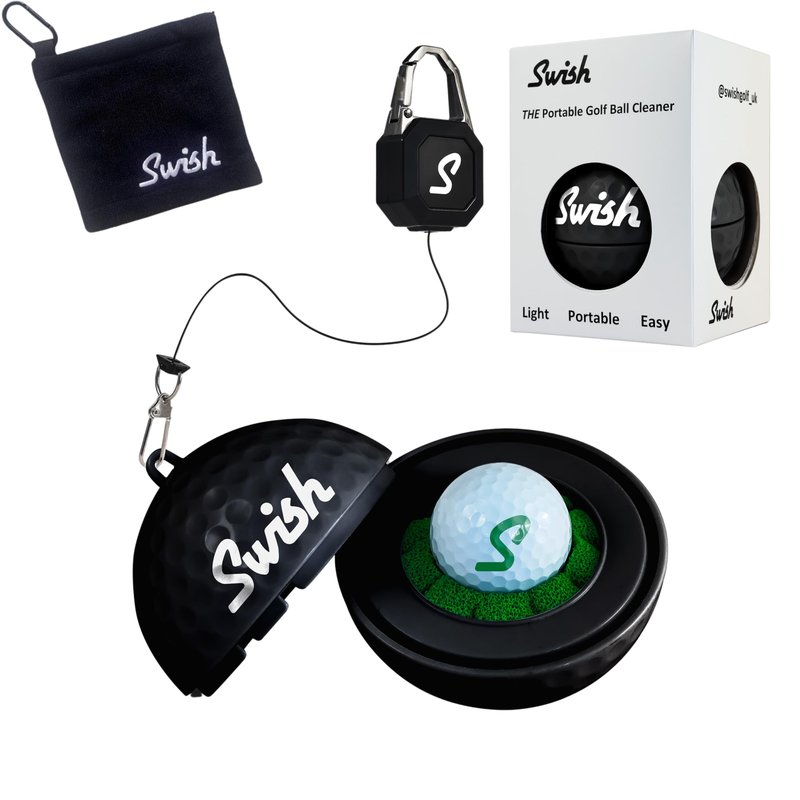 Tharos Distribution Swish Portable Golf Ball Cleaner for Golf Bag or Cart - Best Golf Accessories - Gifts (Black)